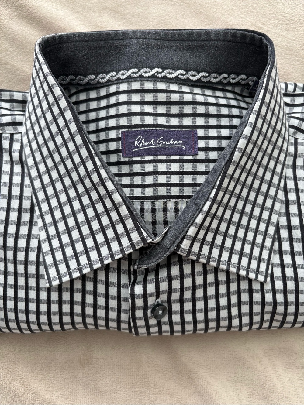 Robert Graham Check Button Down Shirt 46 18 Flip Cuff